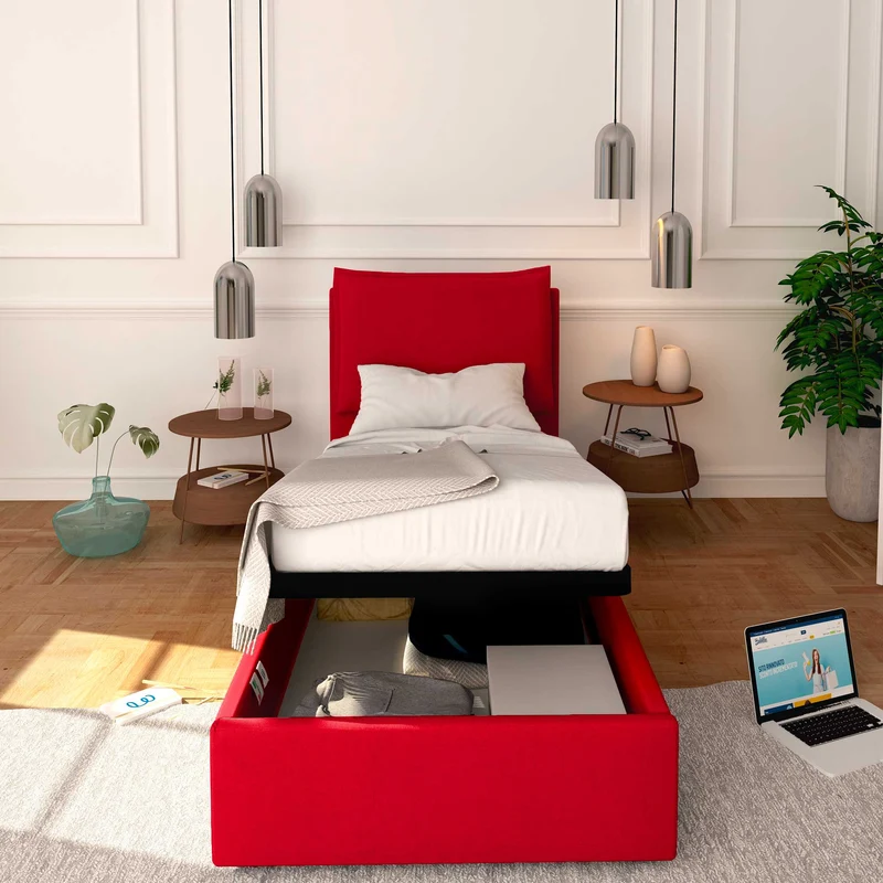 Letto contenitore singolo in ecopelle sfoderabile Licia