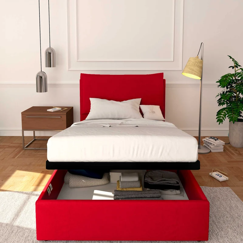 Letto contenitore una piazza e mezza in ecopelle sfoderabile Licia