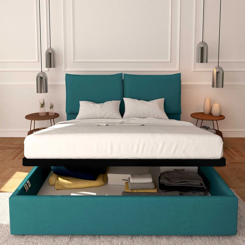 Letto contenitore king size / queen size in tessuto sfoderabile Licia