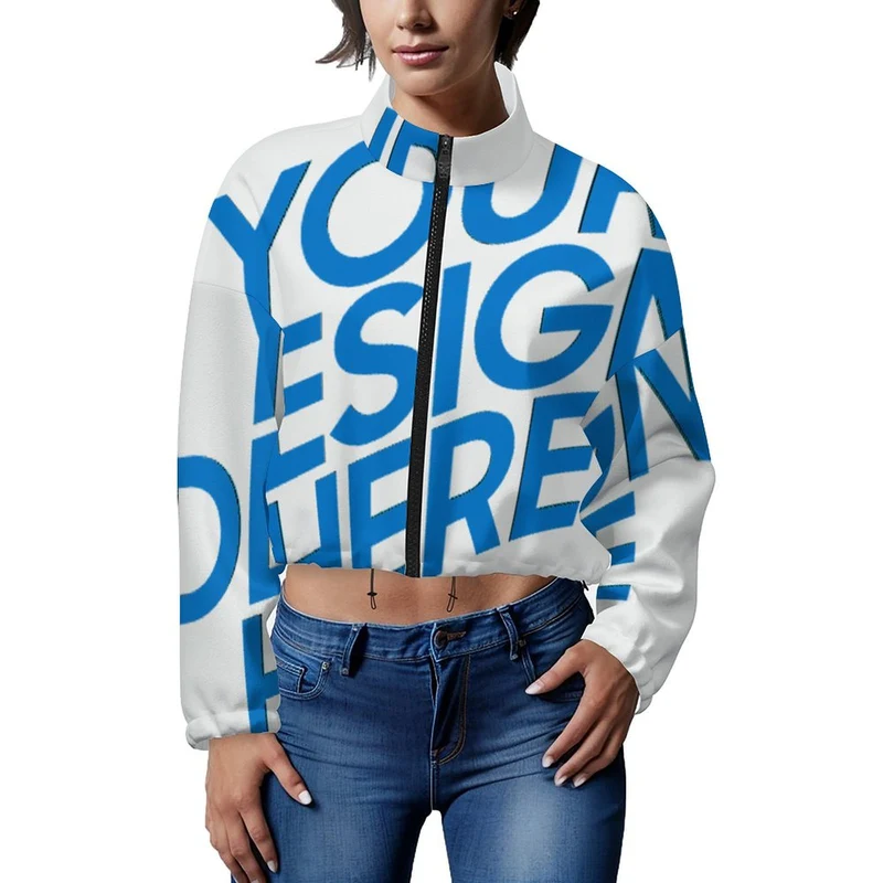 Veste polaire courte à capuche pour femme MWL476 personnalisé avec photo texte prénom (conception une image)