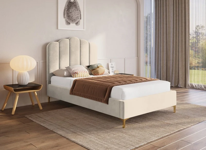 Lit simple en velours beige 90x190 cm MARION