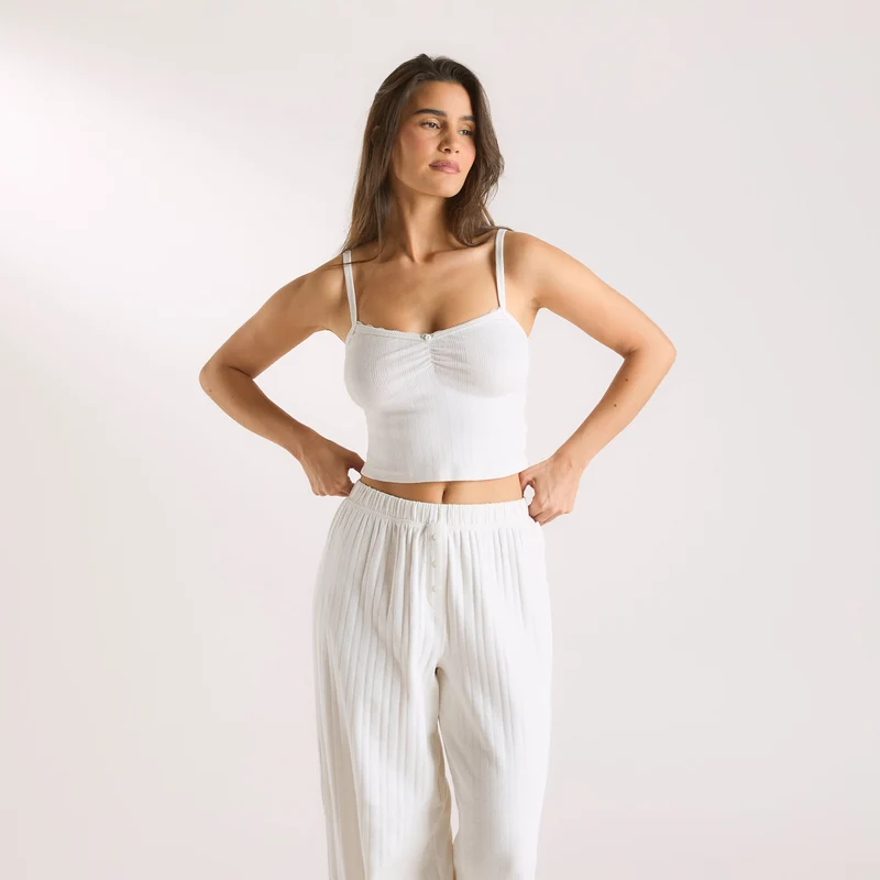 Caraco de Pyjama en Pointelle - Crème