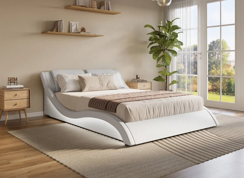 Lit en simili cuir blanc avec LED 180x200 cm ZEDA