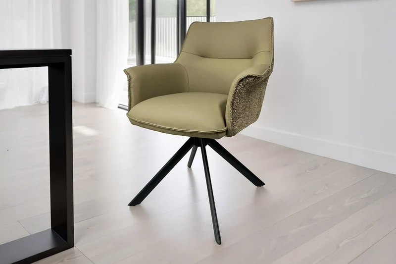 Lot de 2x fauteuils pivotant LE GRAND cuir véritable taupe tissu texturé structure métal noir