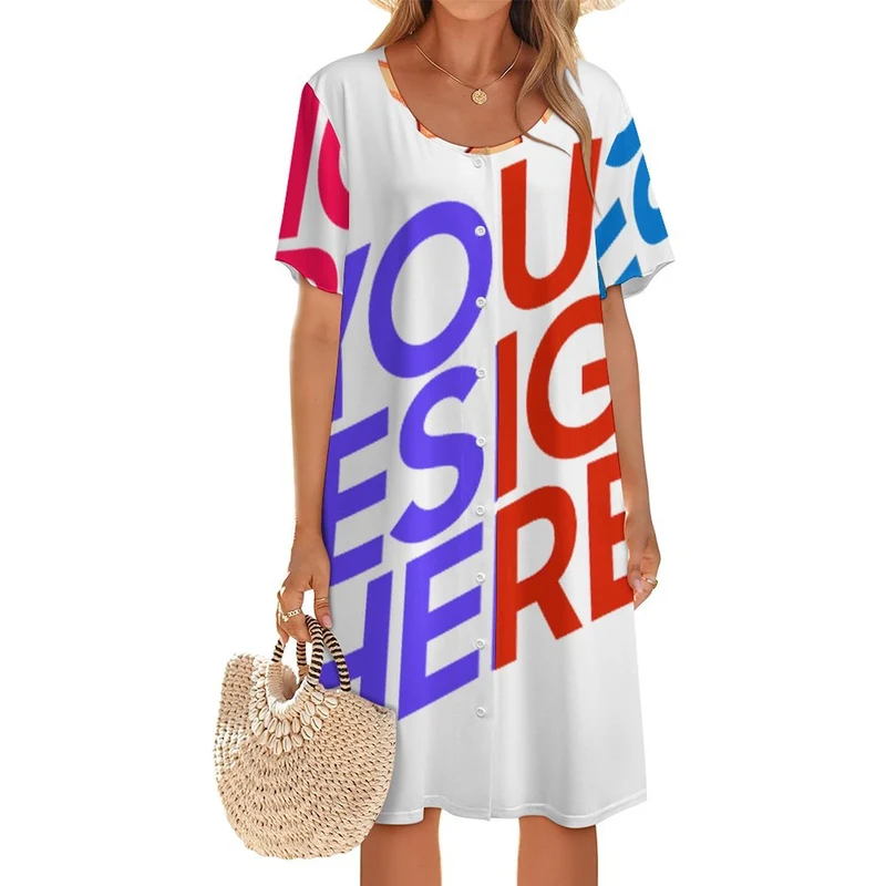 Robe boutonnée à manches courtes pour femme LM501 personnalisée avec prénom motif texte (conception multi-images)