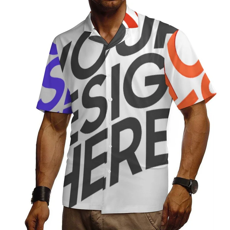 Chemise homme 100 % coton à manches courtes et col cubain SDS013 personnalisée avec prénom motif texte