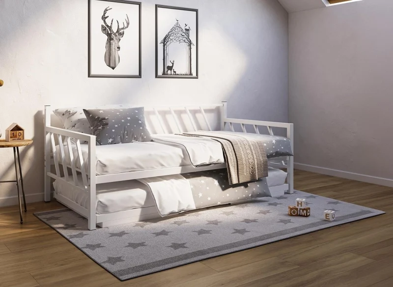 Lit banquette gigogne en métal blanc TORRY 90 x 190 cm