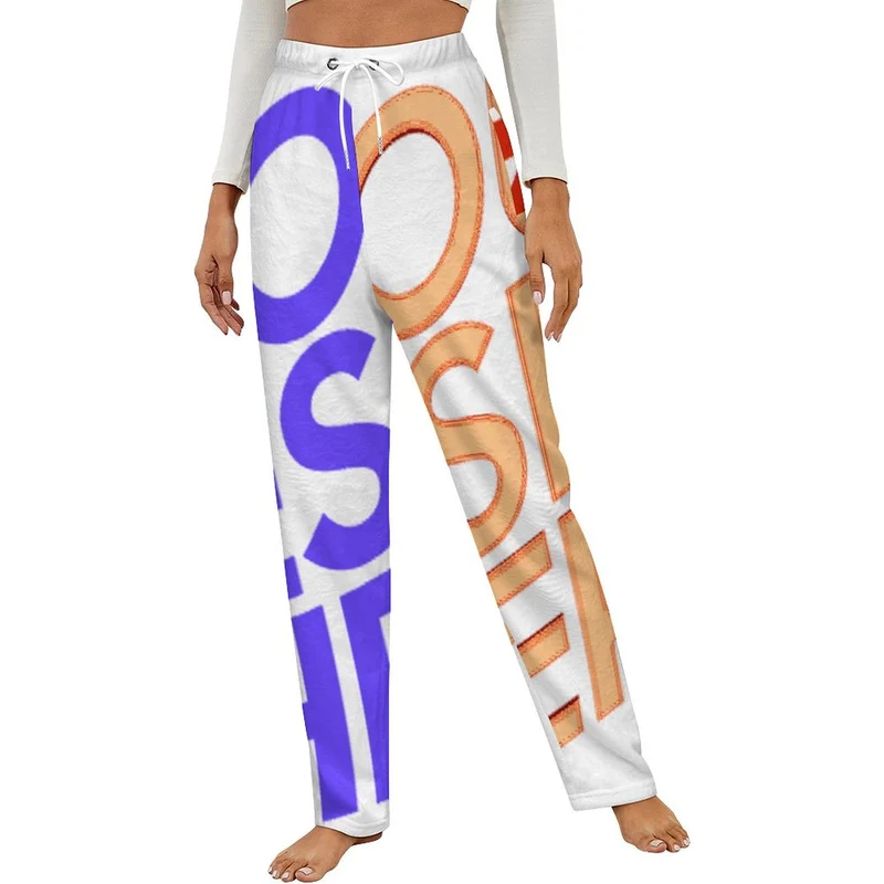 Pantalon de pyjama ample en peluche pour femme LM072 personnalisée avec prénom motif texte (conception multi-images)