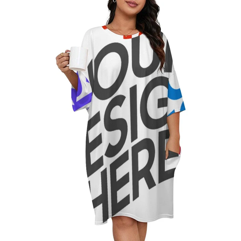 Chemise de nuit ample à manches courtes pour femme grande taille LM475 personnalisée avec prénom motif texte (conception multi-images)