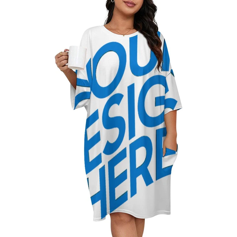 Chemise de nuit ample grande taille pour femme pyjama à manches courtes LM475 personnalisé avec photo texte prénom (conception une image)