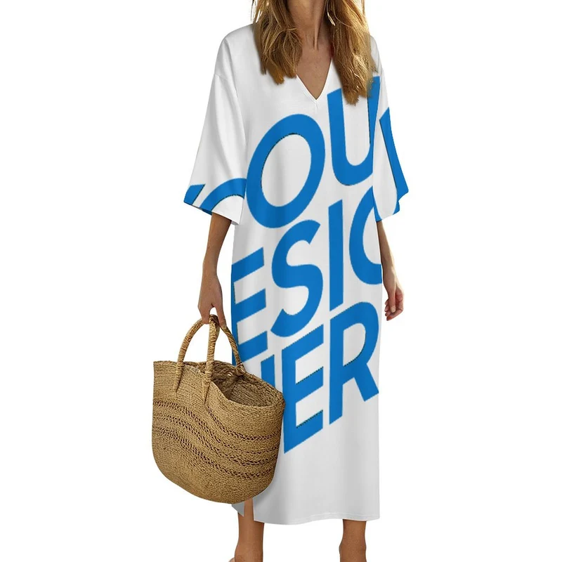 Robe de chambre style méditerranéen à col en V et manches courtes YKL06 pour femme personnalisé avec photo texte prénom (conception une image)