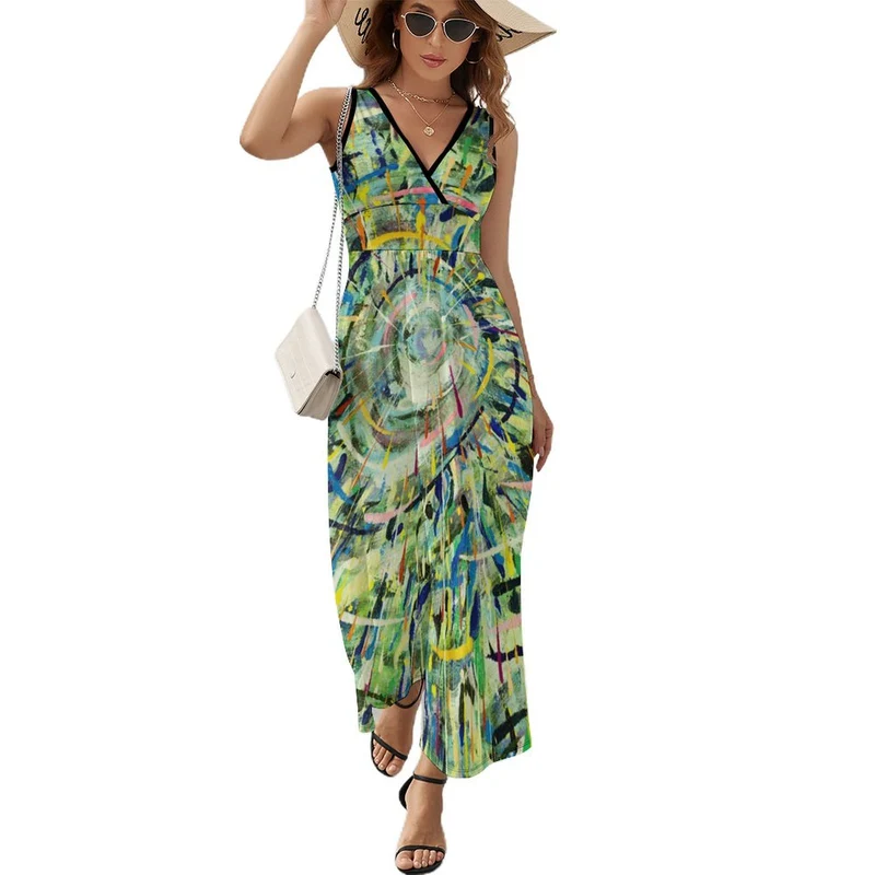 Robe Longue Sans Manches Col V Personnalisable | Élégance & Confort Aérien