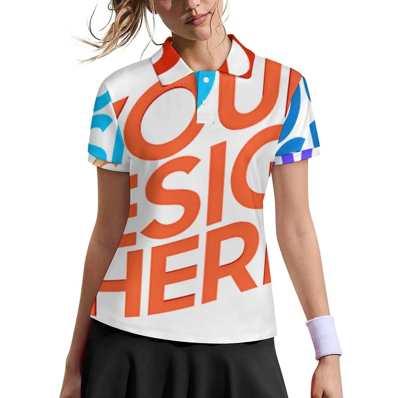 Polo femme deux boutons MWL637 personnalisée avec prénom motif texte (conception multi-images)