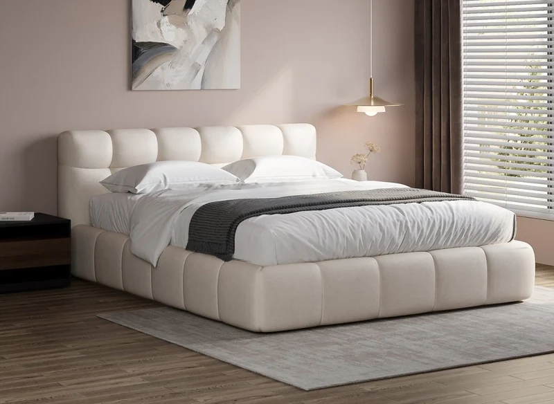 Lit double en velours beige 140x190 cm GEORGINA