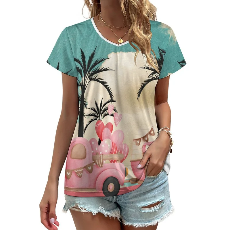 T-Shirt Femme Col V VT | Haut Manches Courtes Personnalisable | Essentiel Chic