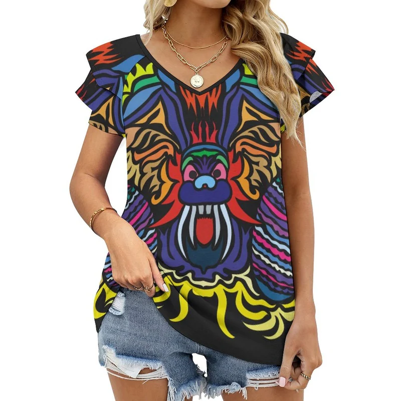 T-Shirt Femme Col V Manches Volantées | Top Été Chic & Personnalisable BUT