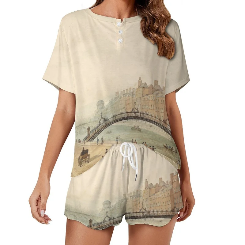 Ensemble Détente Femme Manches Courtes | Pyjama Personnalisable Imitation Coton