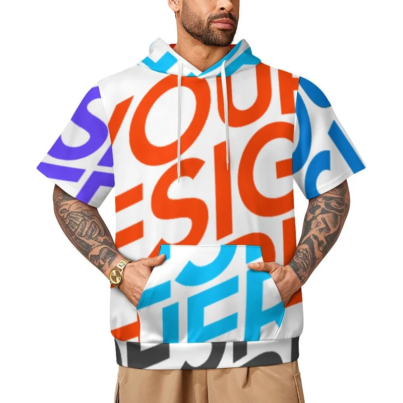 Sweat à capuche à manches courtes LM250 pour femme et homme personnalisée avec prénom motif texte (conception multi-images)