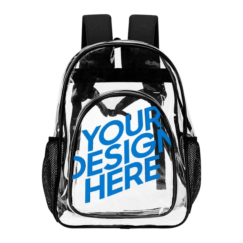 Sac à dos d'école transparent avec poche filet personnalisé avec photo texte prénom
