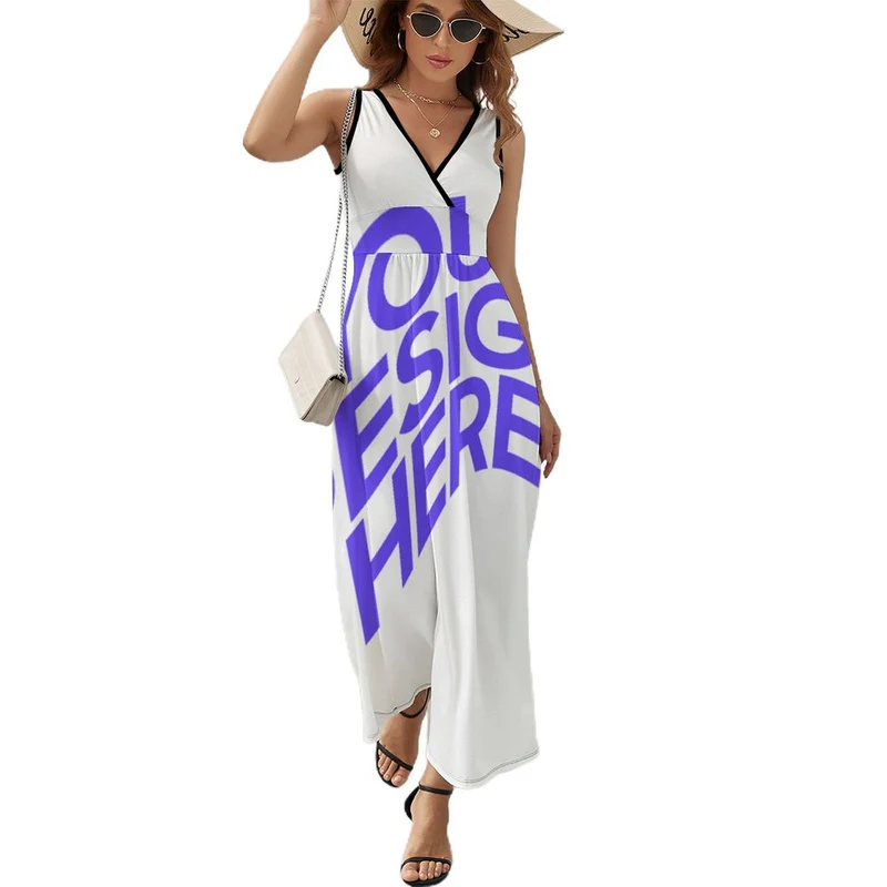 Robe d'été longue sans manches avec col en V femmes NZ028 personnalisé avec photo et motif (impression d'image unique)