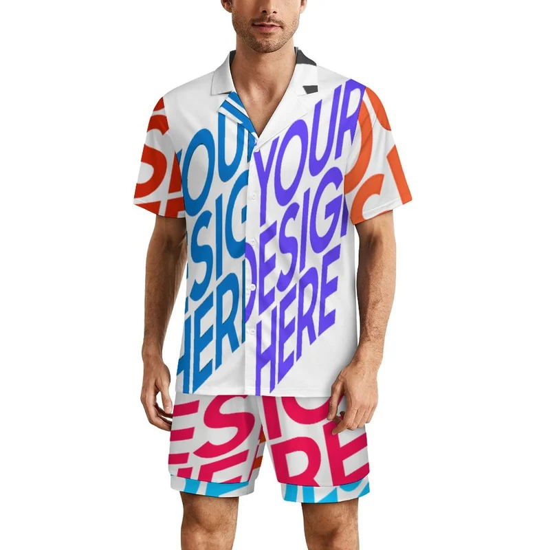 Pyjama homme manches courtes en soie glacée LM135 personnalisée avec prénom motif texte (conception multi-images)