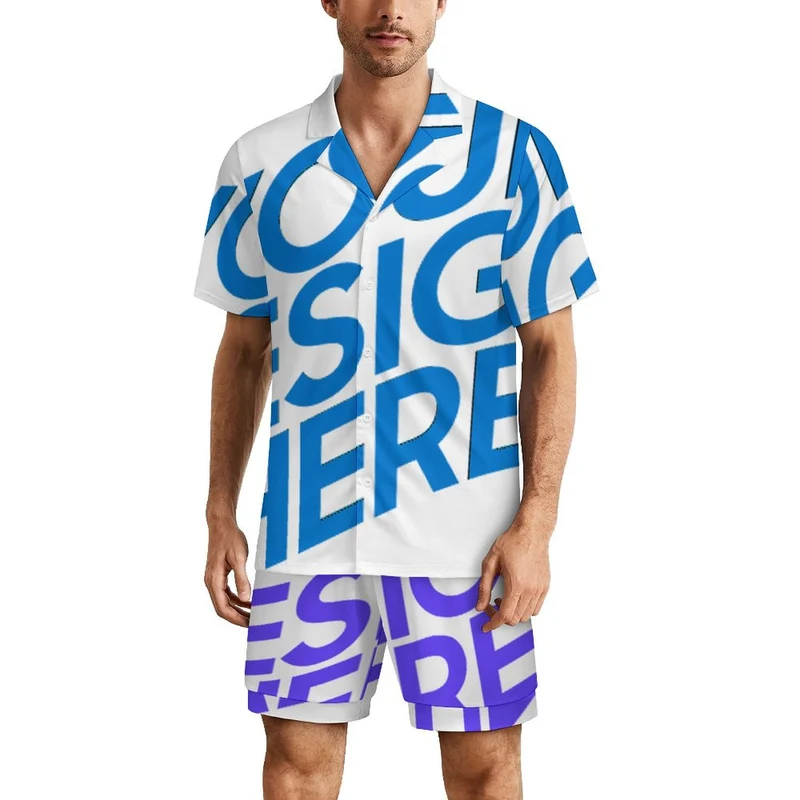 Pyjama homme manches courtes en soie glacée LM135 personnalisé avec photo texte prénom (conception une image)