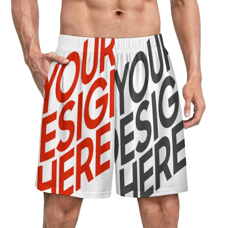 Short de pyjama homme en soie glacée LM012 personnalisée avec prénom motif texte (conception multi-images)