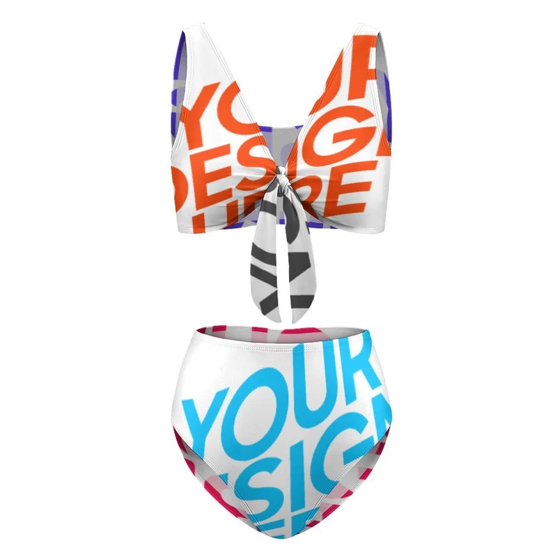 Maillot de bain bikini taille haute pour femme BK2079 personnalisée avec prénom motif texte (conception multi-images)