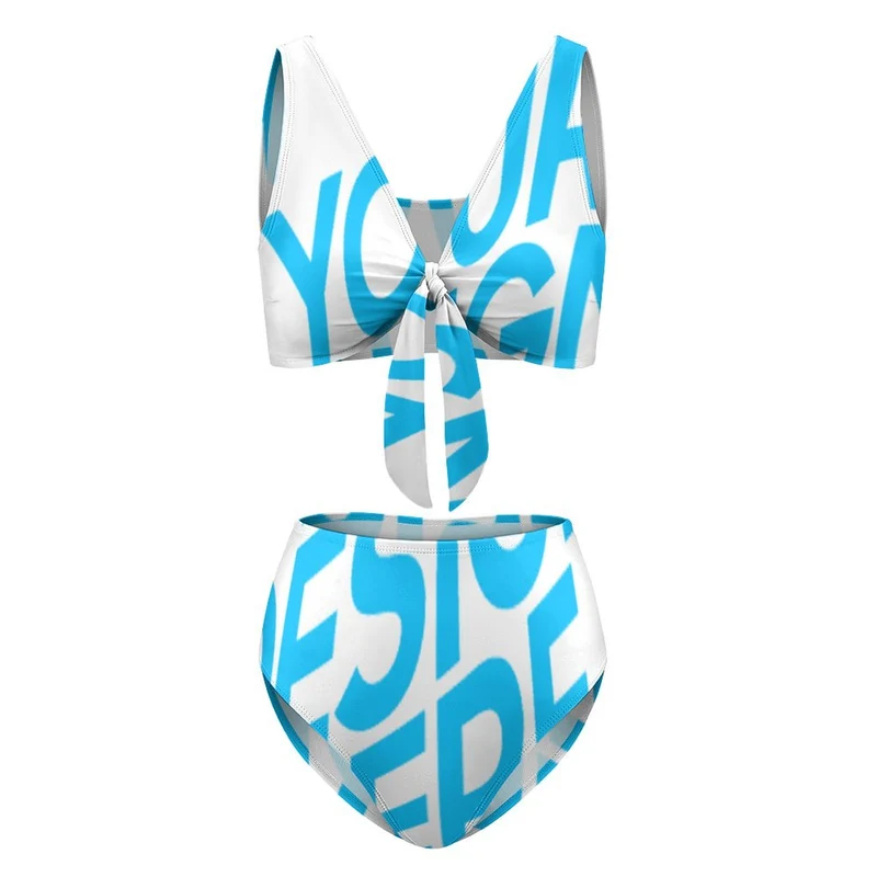 Maillot de bain bikini taille haute BK2079 personnalisé avec photo texte prénom (conception une image)