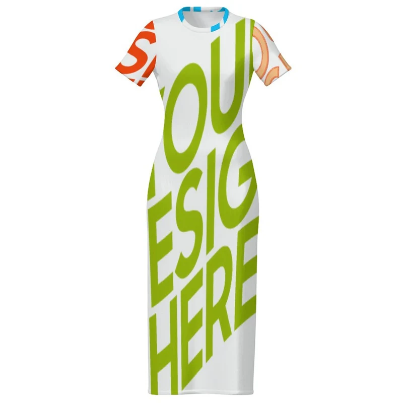 Robe midi slim à manches courtes pour femme RRDCQ personnalisée avec prénom motif texte (conception multi-images)