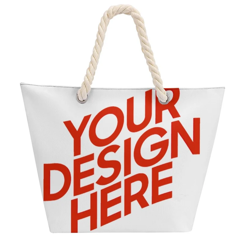Sac cabas grande capacité en corde de chanvre personnalisée avec prénom motif texte (conception multi-images)