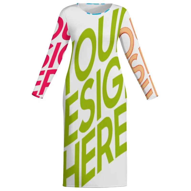Robe à manches longues grande taille pour femme MXLD01 personnalisée avec prénom motif texte (conception multi-images)