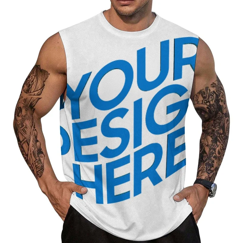 Débardeur homme / T-shirt sans manches A66K personnalisé avec photo texte prénom (conception une image)