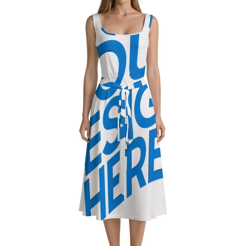 Robe sans manches pour femme avec ceinture LYQ121 personnalisé avec photo texte prénom (conception une image)