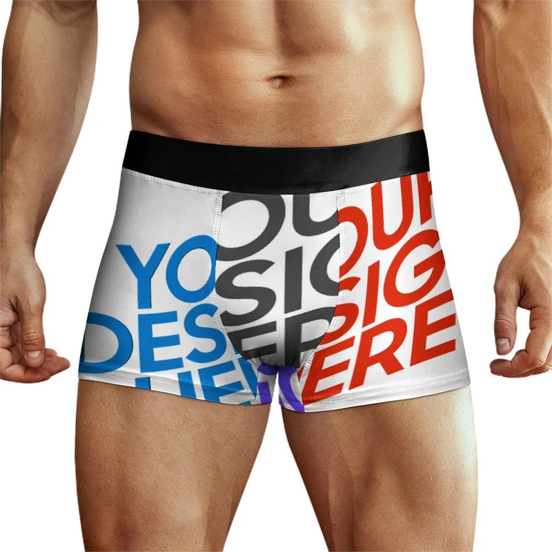 Boxer homme taille haute et large ceinture élastique SDS025-1 personnalisée avec prénom motif texte (conception multi-images)