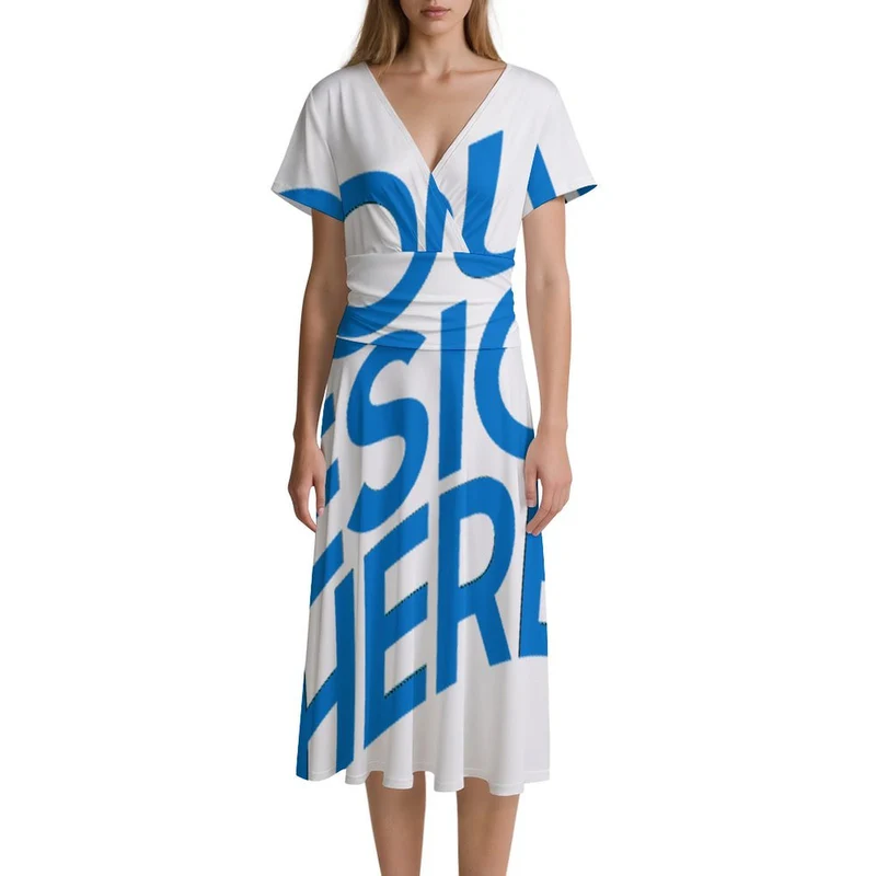 Robe femme à manches courtes et col en V LYQ142 personnalisé avec photo texte prénom