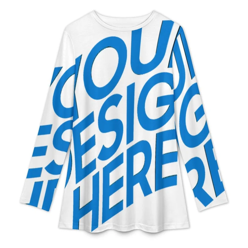 T-shirt musulman à manches longues pour femme A98L col rond personnalisé avec photo texte prénom (conception une image)