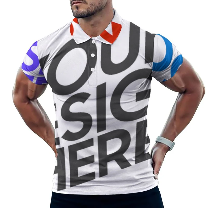 Polo d'été en soie glacée pour homme B612 personnalisée avec prénom motif texte (conception multi-images)