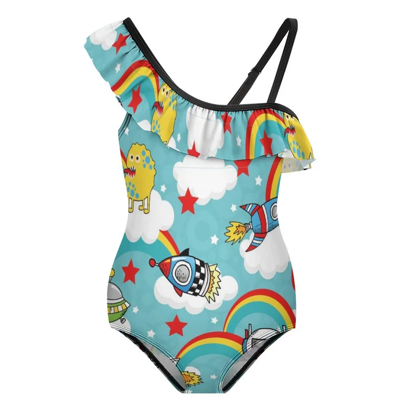 Maillot Bain Fillette à Volants | Une Pièce, Personnalisable | Tailles 6-12 Ans