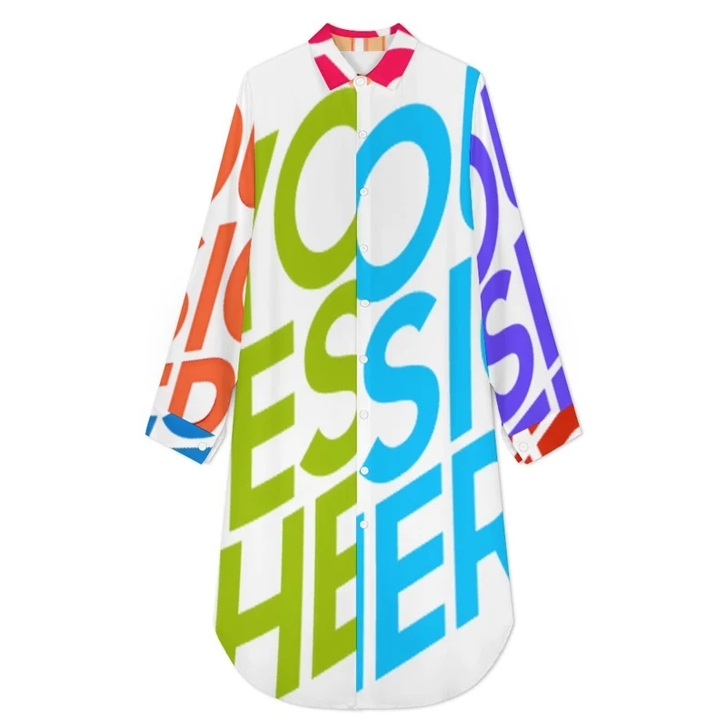 Robe longue chemisier femme B43S personnalisée avec prénom motif texte (conception multi-images)