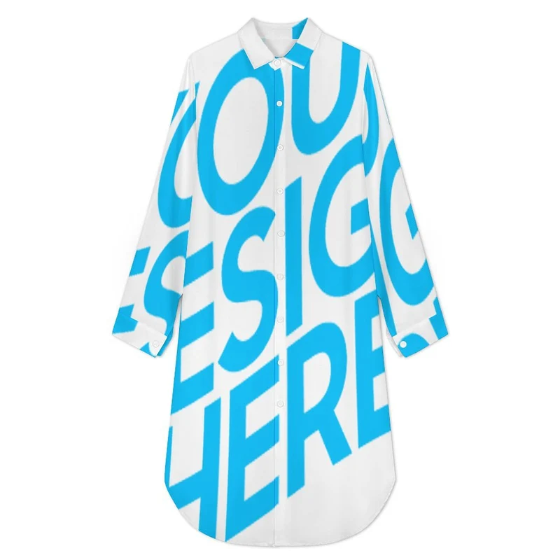 Chemise longue décontractée pour femme B43S personnalisé avec photo texte prénom (conception une image)