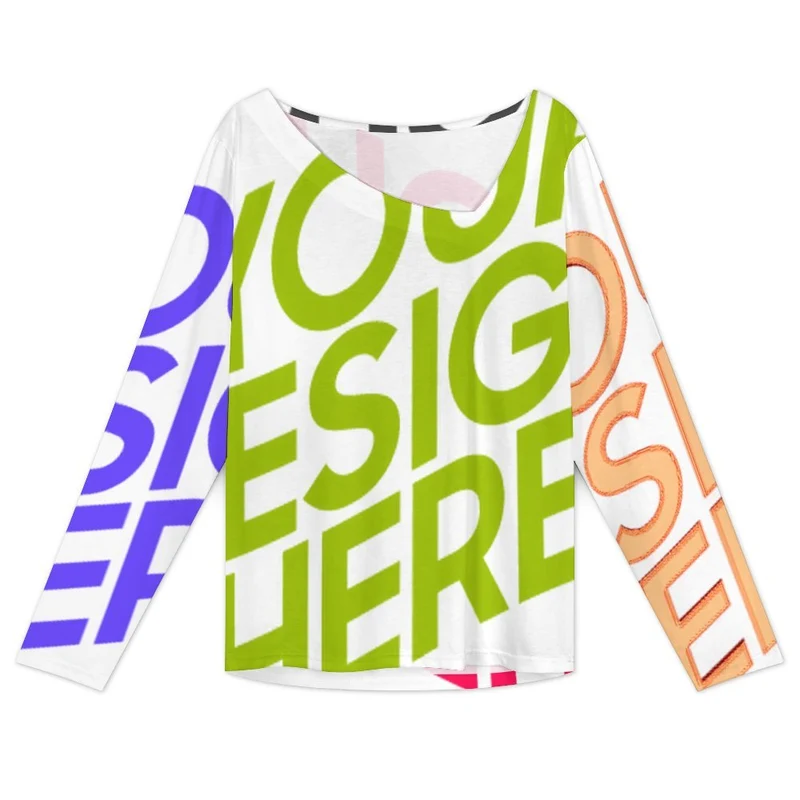 T-shirt ample à manches longues et col incliné XVL pour femme personnalisée avec prénom motif texte (conception multi-images)