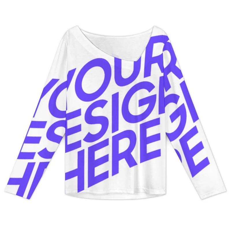 T-shirt à manches longues col incliné pour femme XVL personnalisé avec photo texte prénom (conception une image)