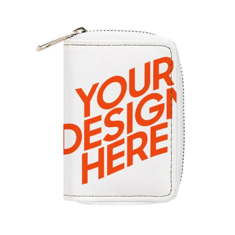 Sac à cartes en cuir zippé en PU personnalisée avec prénom motif texte (conception multi-images)