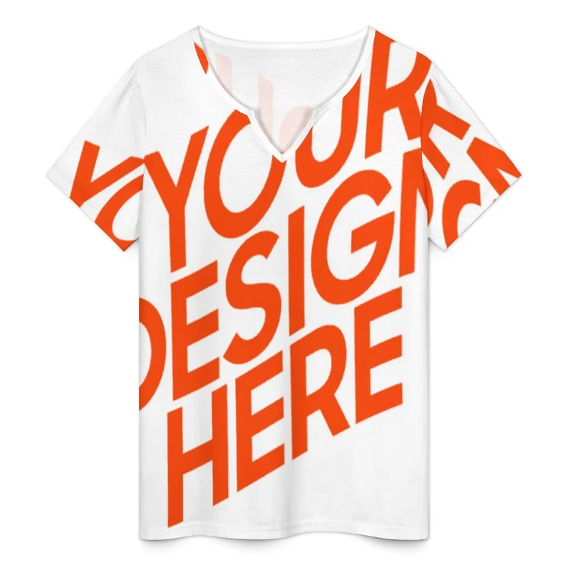 T-shirt femme manches courtes col v décontracté YXV personnalisé avec photo texte prénom (conception une image)
