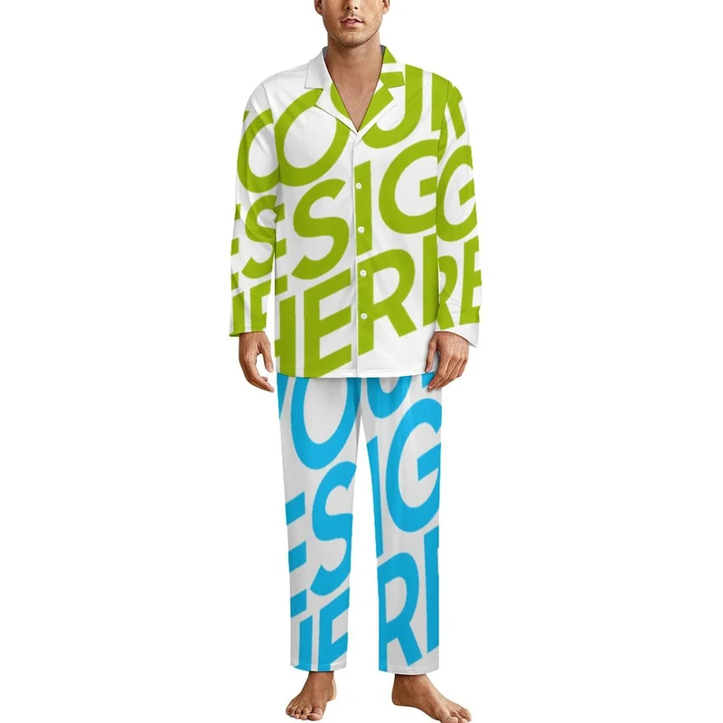 Pyjama homme LM092 à manches longues 2 pièces personnalisé avec photo texte prénom (conception une image)