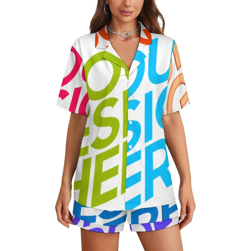 Pyjama à manches courtes pour femme LM093 personnalisée avec prénom motif texte (conception multi-images)