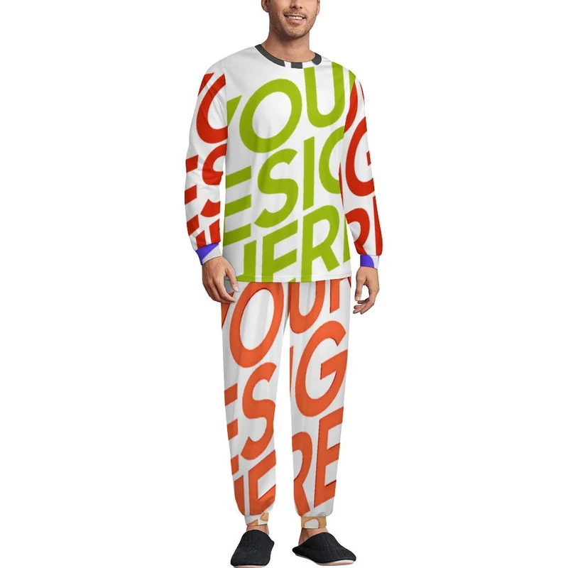 Pyjama homme 2 pièces col rond manches longues LM094 personnalisée avec prénom motif texte (conception multi-images)