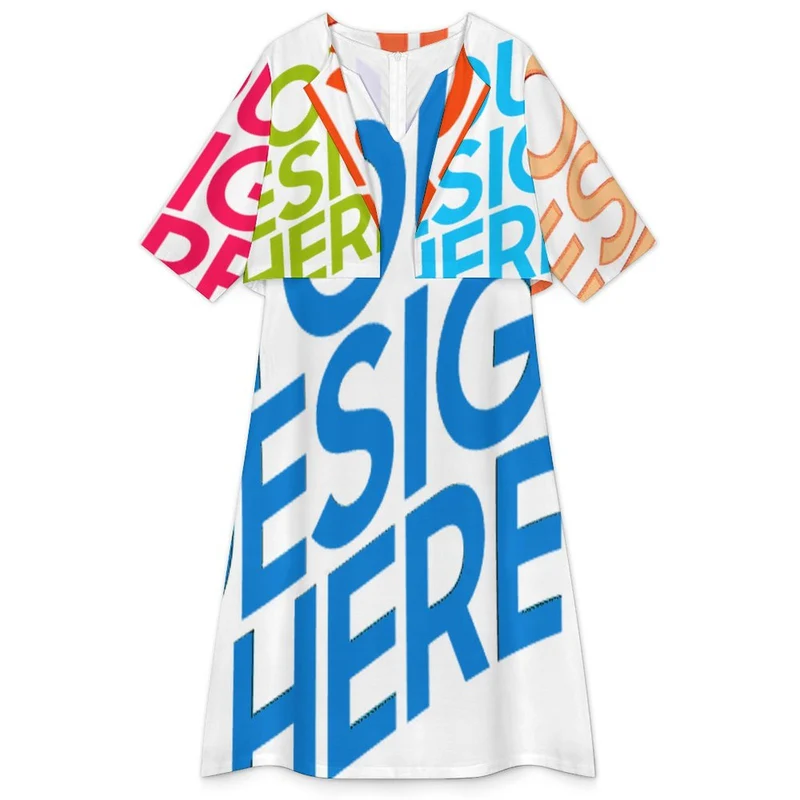 Ensemble robe midi sans manches col V 2 pièces pour femme A77Q personnalisée avec prénom motif texte (conception multi-images)