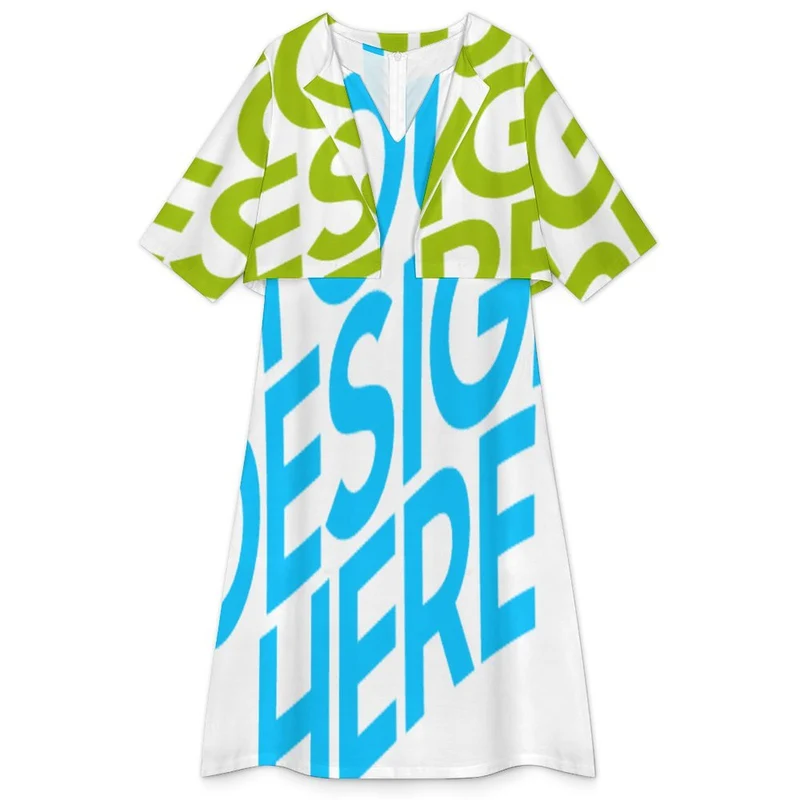 Robe col V 2 pièces pour femme (robe sans manches + manteau châle) A77Q personnalisé avec photo texte prénom (conception une image)